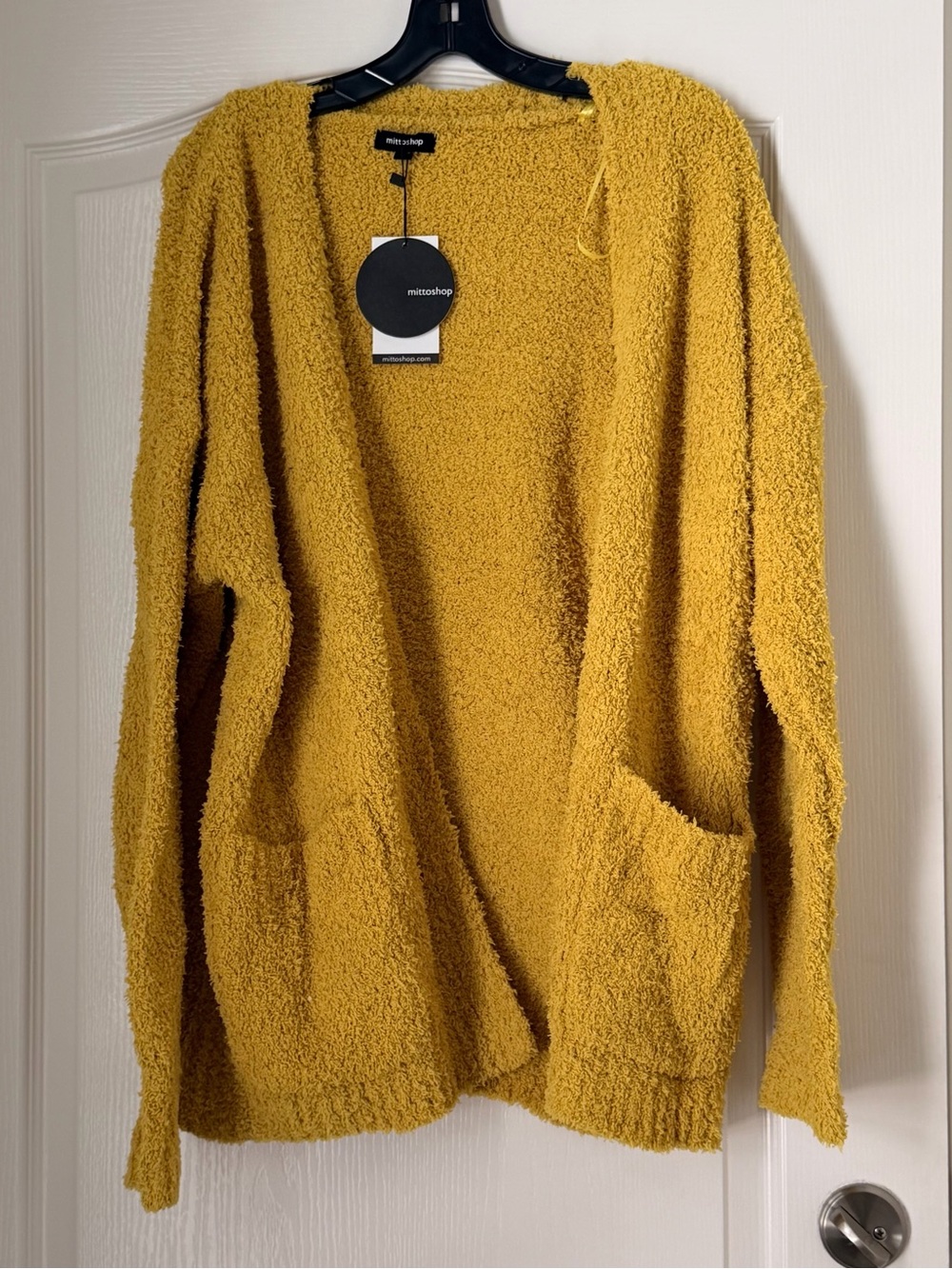 New Mittoshop All Sizes Mustard Textured Open-Front Pocket Cardigan
